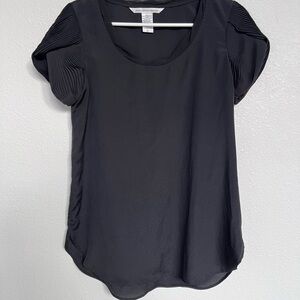 Diane Von Furstenberg Black Blouse with Pleated Sleeves